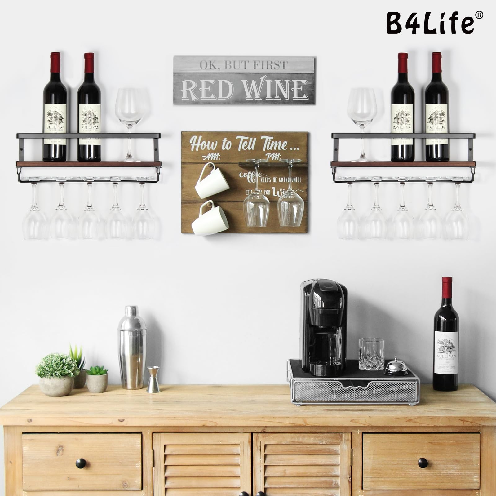 2 Pack Wall Mounted Wine Rack With Stemware Hanger Wall Mounted Wine Glass Rack