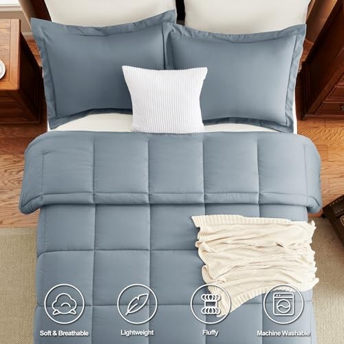 Size Comforter Set - Comforter Size, 3 Pieces Box Stitched Queen Grayish Blue