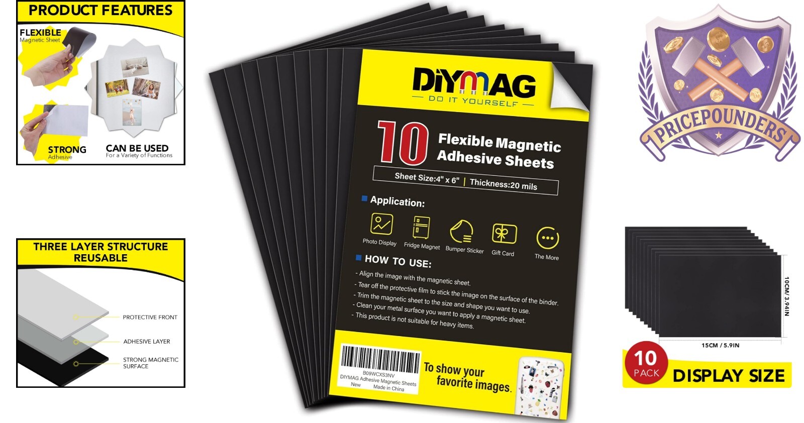 Flexible 4" x 6" Magnetic Sheets with Strong Adhesive - Perfect for Photos
