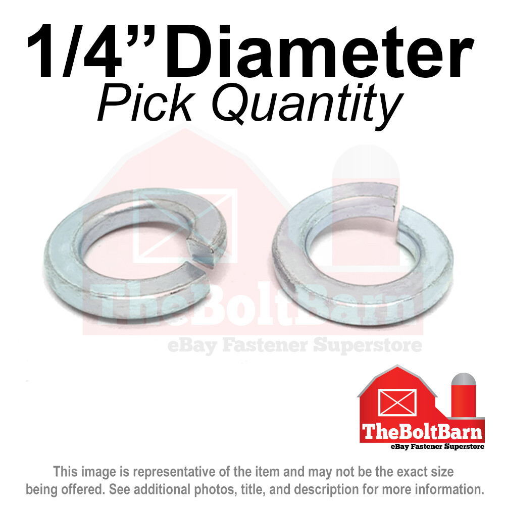 1/4" Medium Split Ring Lock Washers Medium Carbon Steel Zinc (Pick Quantity)