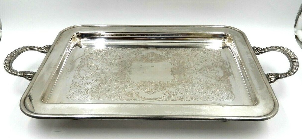 VINTAGE ENGLISH SILVER MFG CORP. SILVERPLATE SERVING TRAY BY LEONARD SILVER