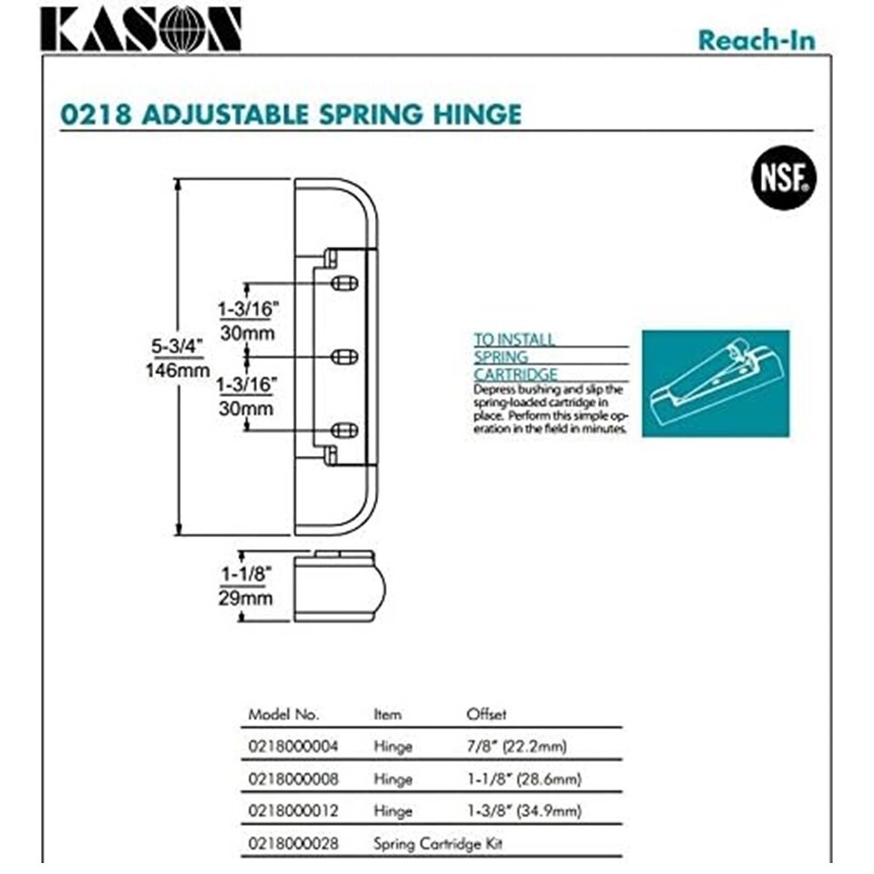 Kason 218-01 Reversible Edgemount Spring-Assisted Hinge with 7/8 Inch Offset