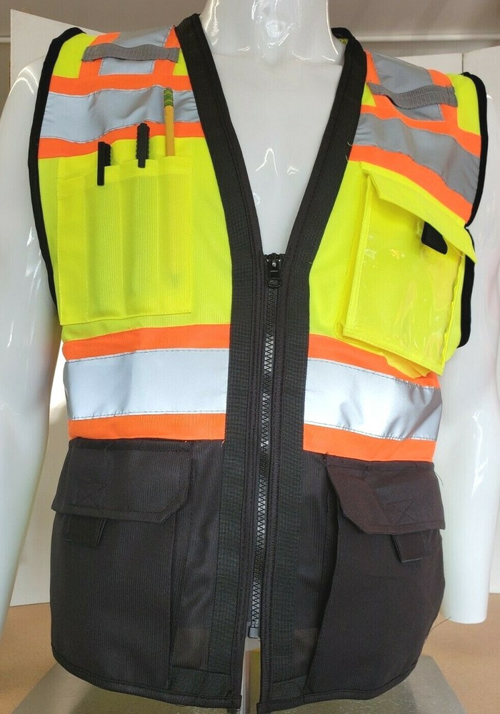 HIGH VISIBILITY BLACK SERIES Safety Vest Solid Front Mesh Back