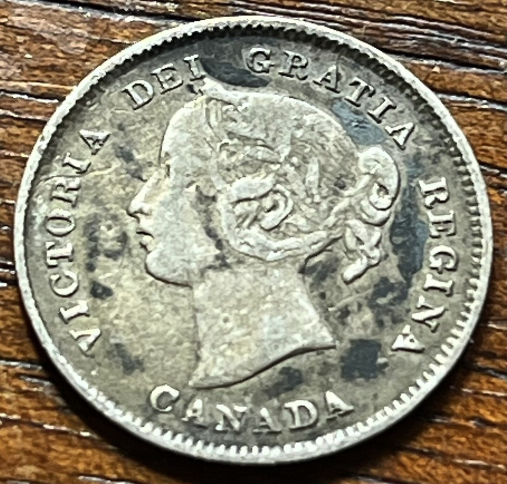 1893 Canada Silver 5 Cent Fish scale