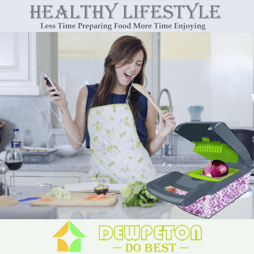 Vegetable Chopper Dicer with Container | Cheese Grater 8 Blades, Gray