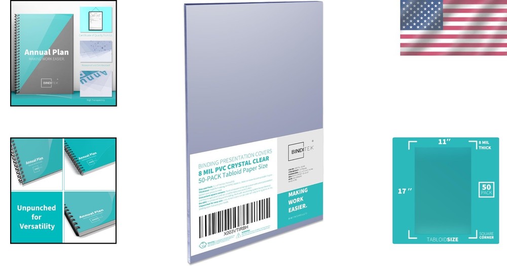 50 Pack 11x17 PVC Clear Binding Covers - Office Presentation