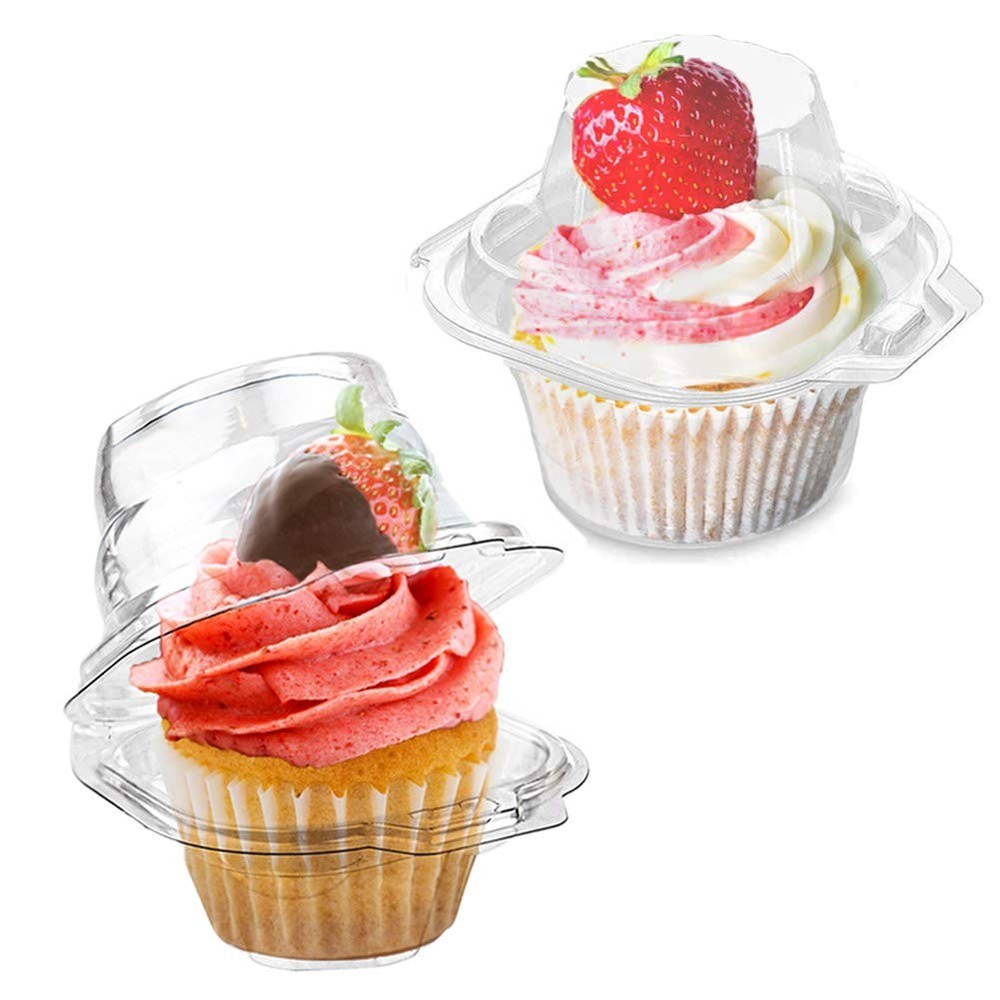 100 Pcs Cupcake Boxes Plastic Individual Container Single Carrier Dome Lid