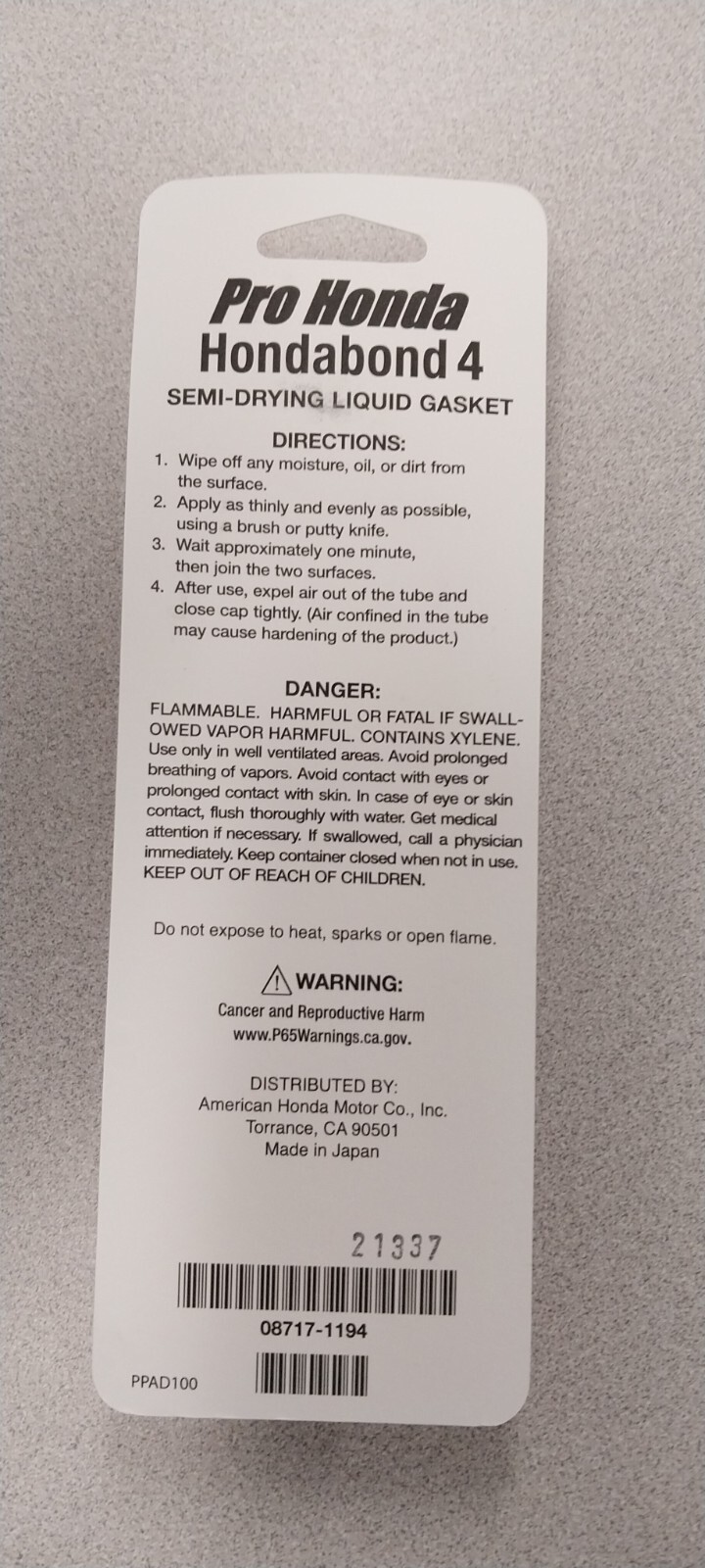 Genuine OEM Honda Honda Bond 4 Semi-Drying Liquid Gasket Hondabond 08717-1194