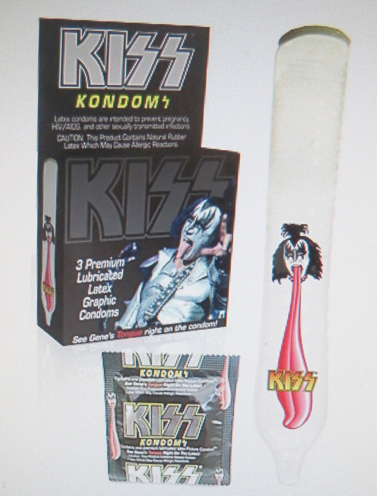 KISS GENE SIMMONS KONDOMS / CONDOMS SEALED 3 PACK RARE VERSION 2010