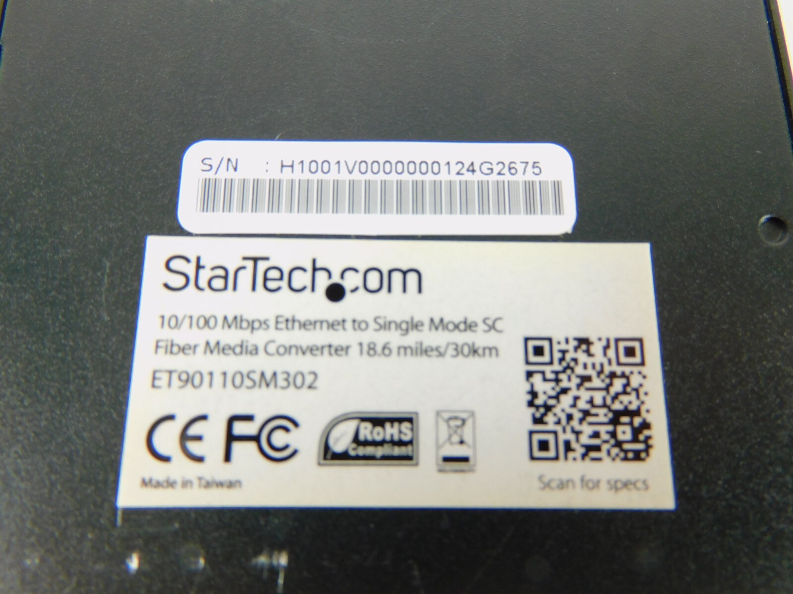 ET90110SM302 StarTech 10/100 Mbps Single Mode Fiber Media Converter SC 30 km