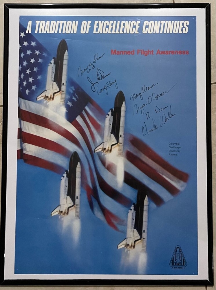 STS-61B PRIME MISSION CREW SIGNED AUTOGRAPHED FRAMED MFA POSTER