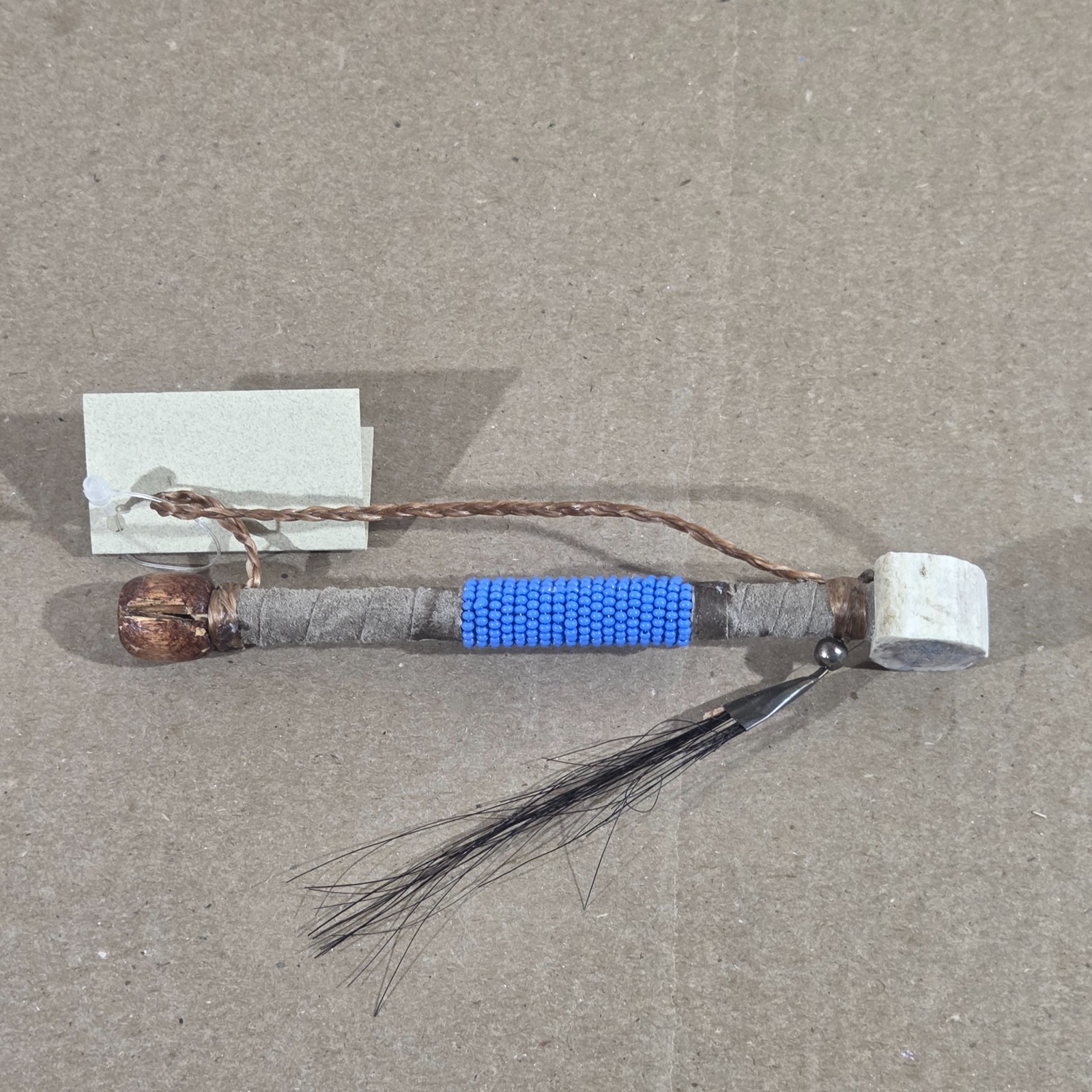 Authentic Navajo Peace Pipe 6" Handcrafted Blue Beads leather wood stag