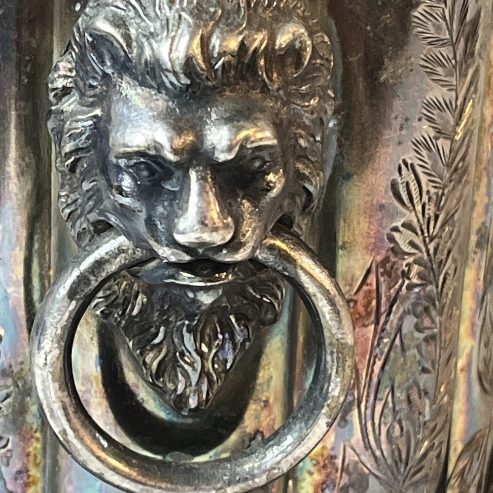 Victorian Antique Silver Plated Biscuit Barrel Hinged 2lbs 5oz Lionhead Handles