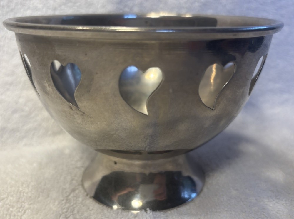 Vintage SILVERPLATED Heart Shape cut out Footed Nut/Candy/Decor Bowl-India