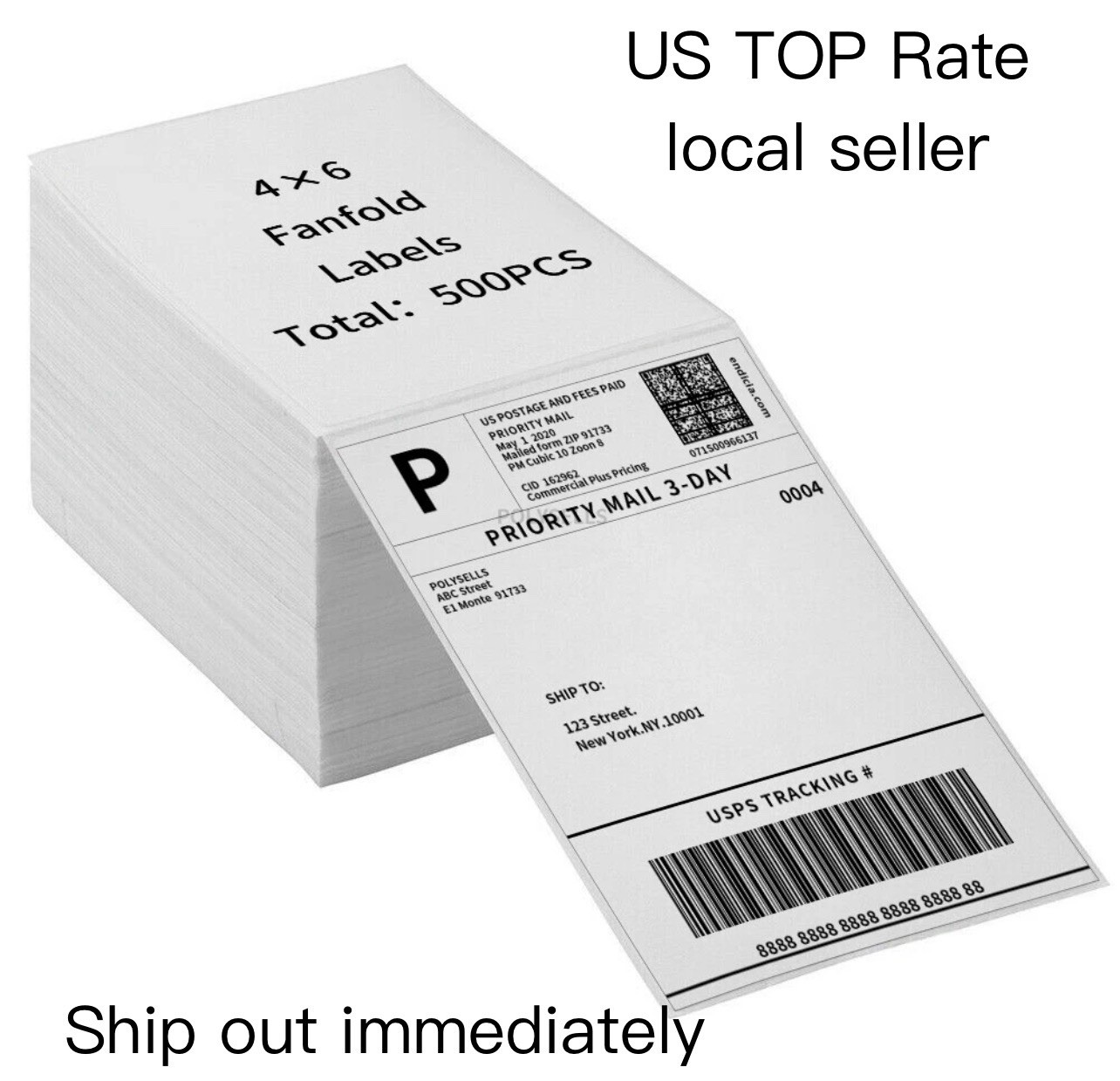 4"x6" Fanfold Direct Thermal Shipping Labels for Zebra and Rollo 500 PCS