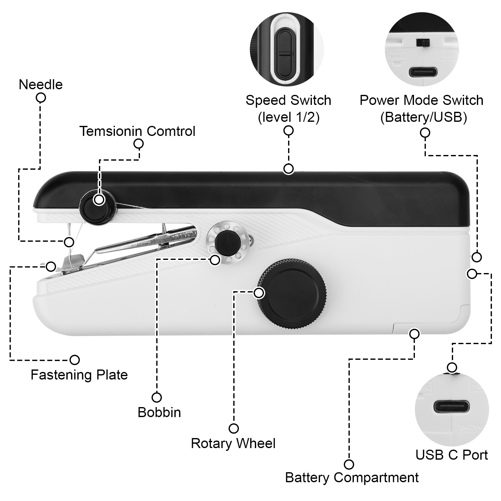 Home Travel Mini Portable Smart Electric Tailor Stitch Hand-held Sewing Machine