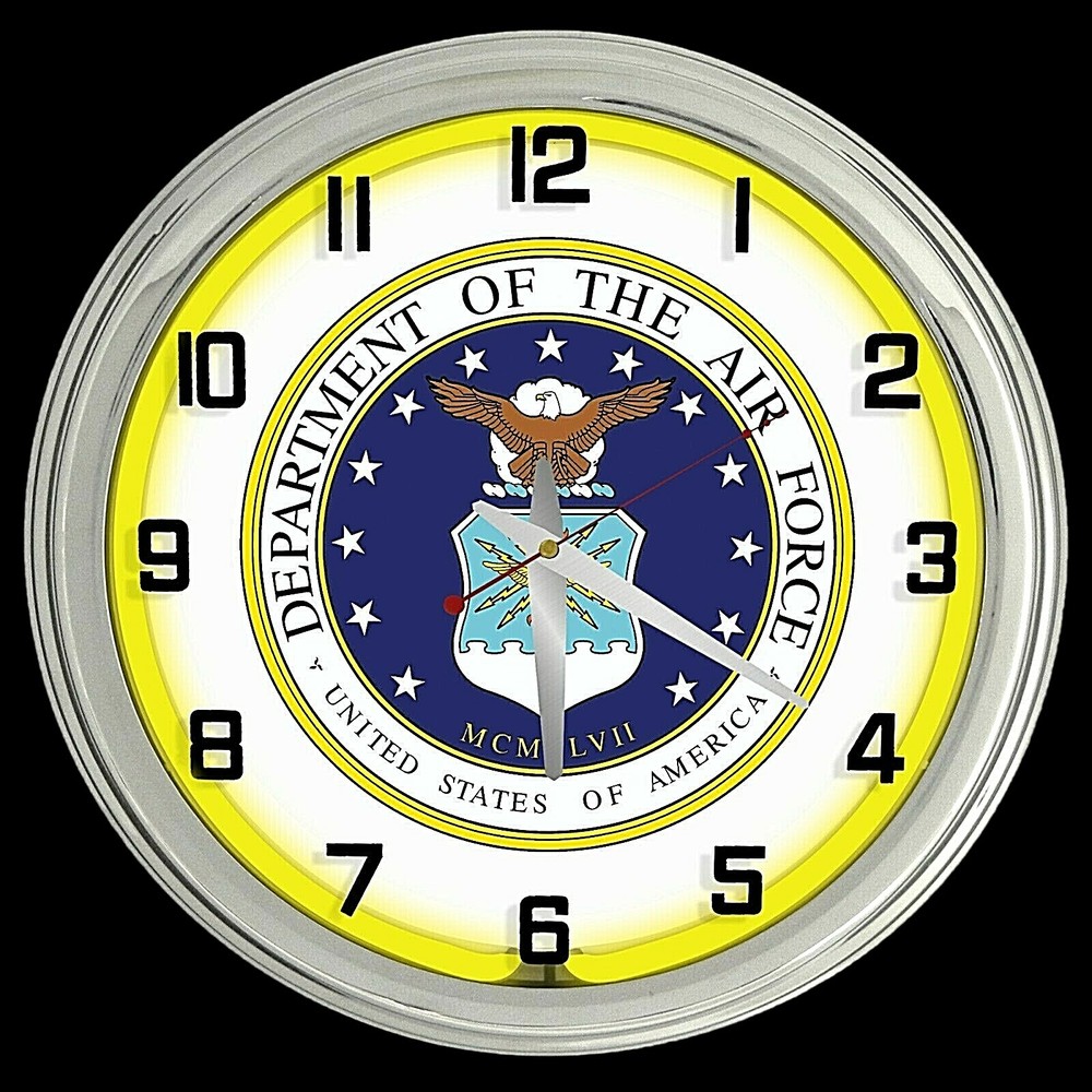 16" United States Air Force Sign Yellow Neon Clock