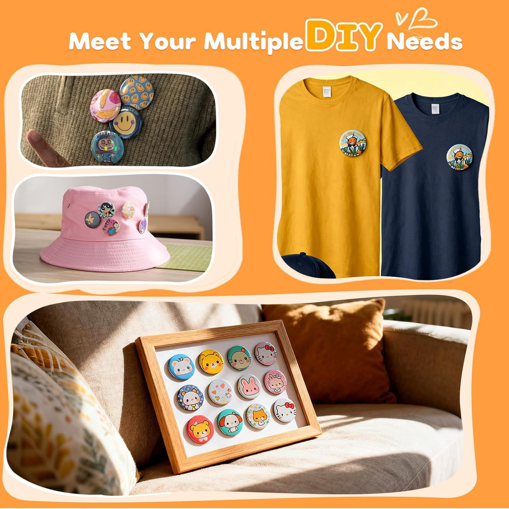 DIY Button Maker Kit - 25+32+44mm with 300 Plastic Backs for Custom Pins