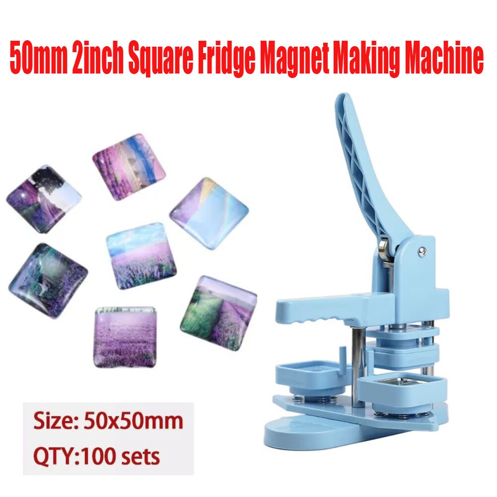 Square Fridge Magnet Making Machine Kit+100pcs Magnet Consumables blue