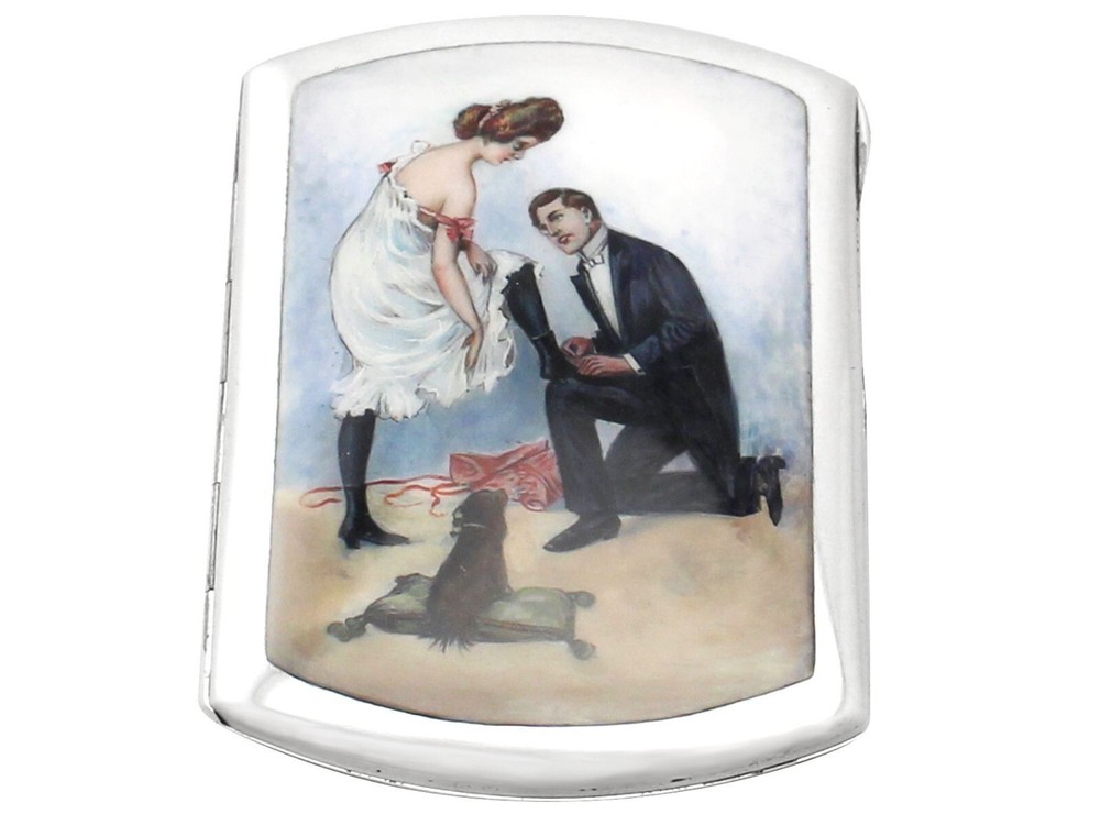 Antique German Silver and Enamel Cigarette Case