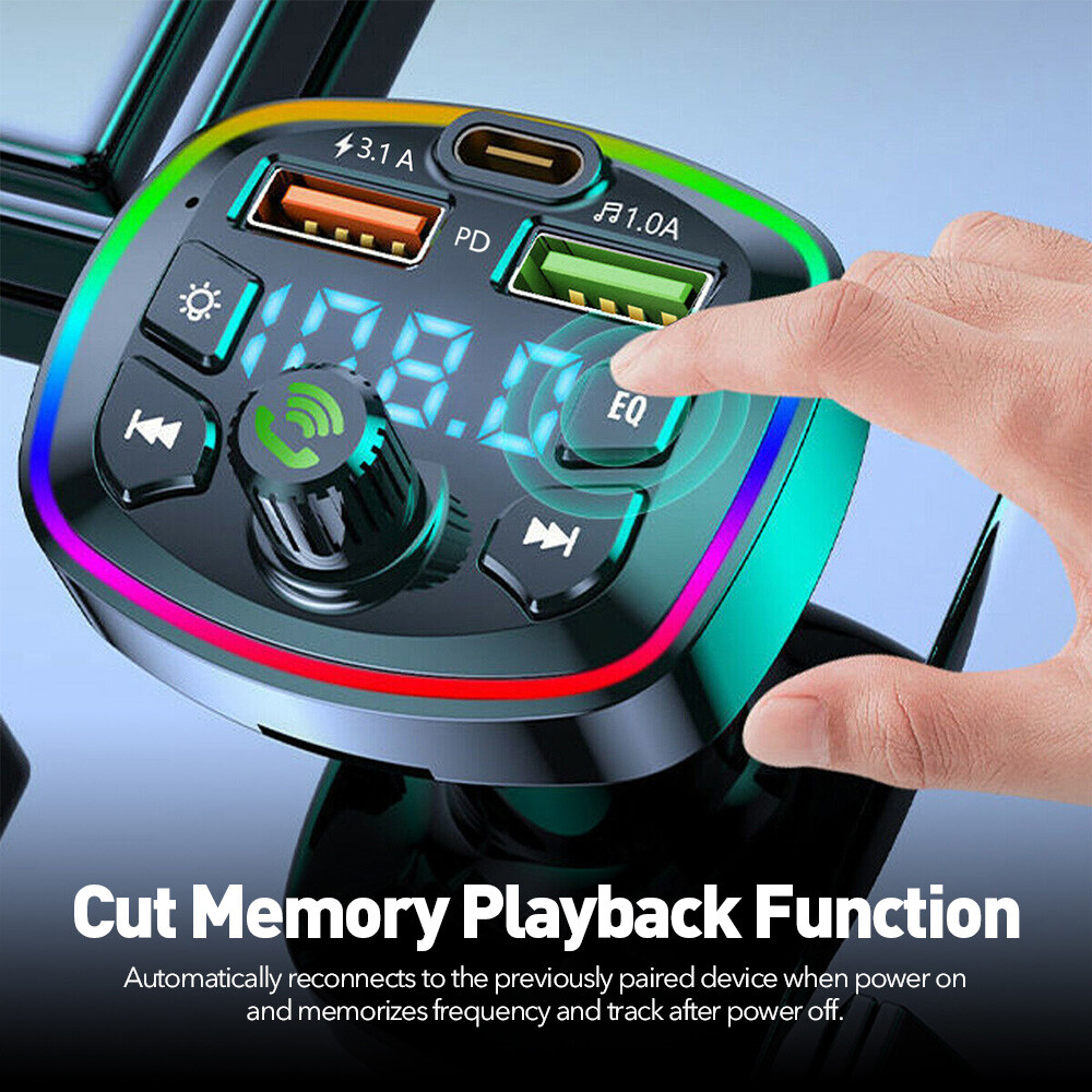 Bluetooth 5.0 Car Wireless FM Transmitter Adapter 2USB PD Charger Hands-Free ✎