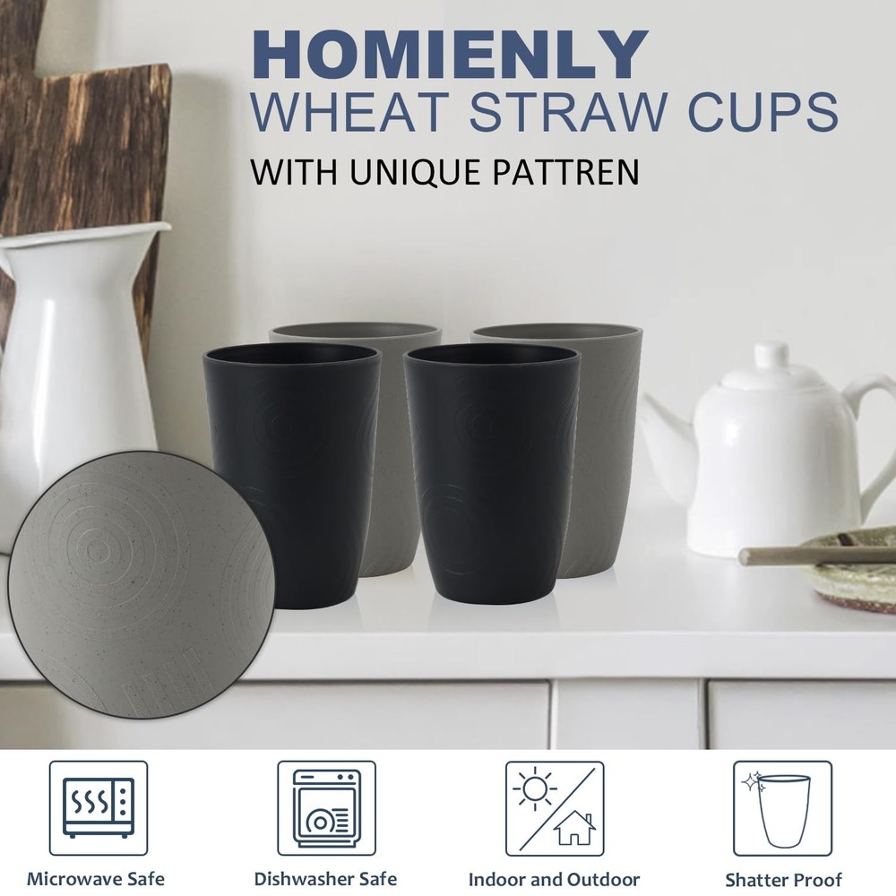 Drinking Glasses 16oz Wheat Straw Cups-Stackable and Reusable Cups, Alternati...