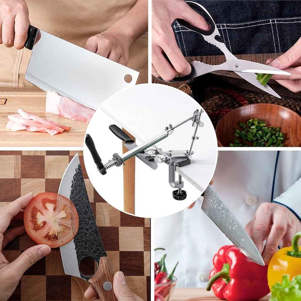 360° Rotating Fixed-Angle Knife Sharpener with 10 Whetstones - Quality