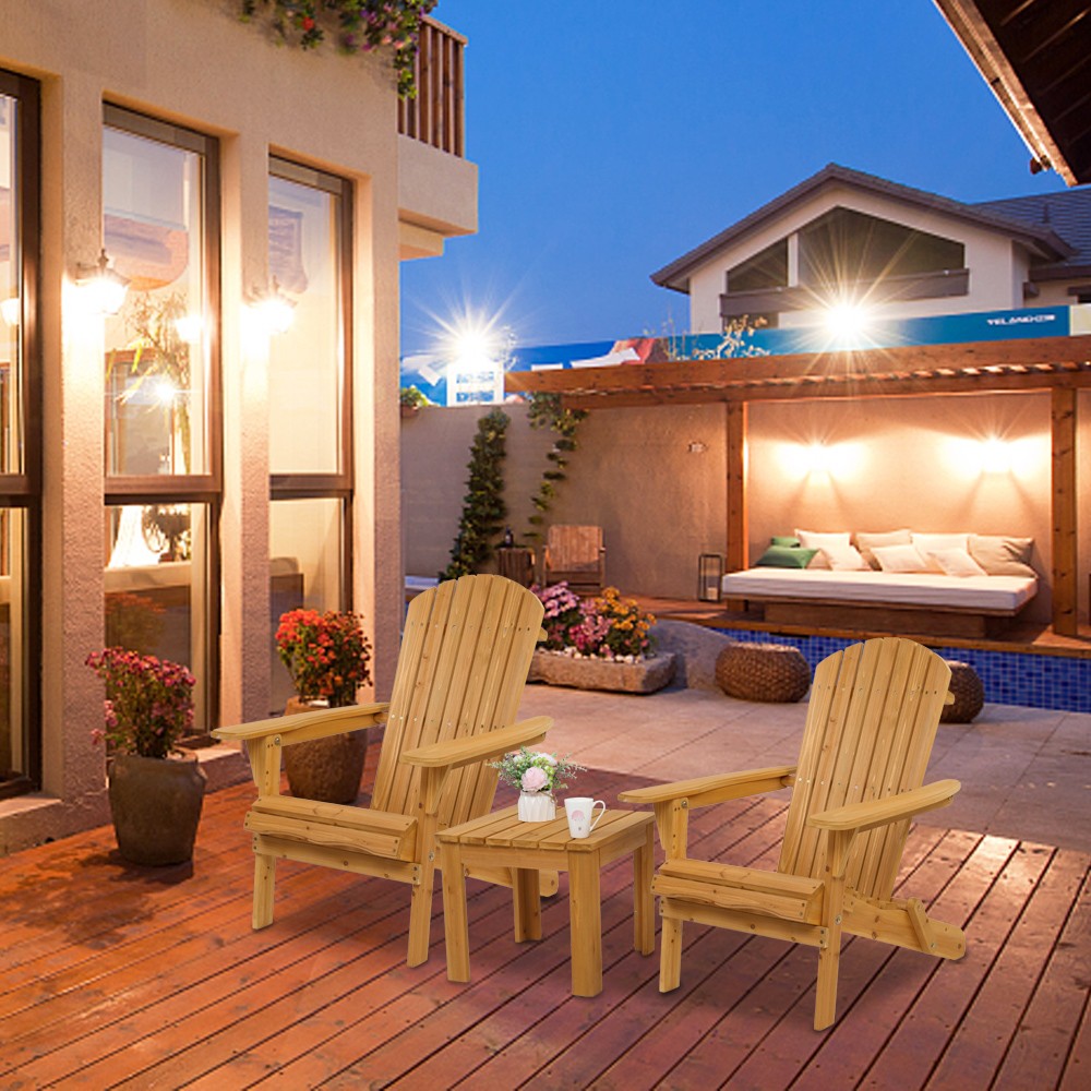 Set of 2 Adirondack Outdoor Patio Deck Wood Lounge Chair Folding Patio Furniture