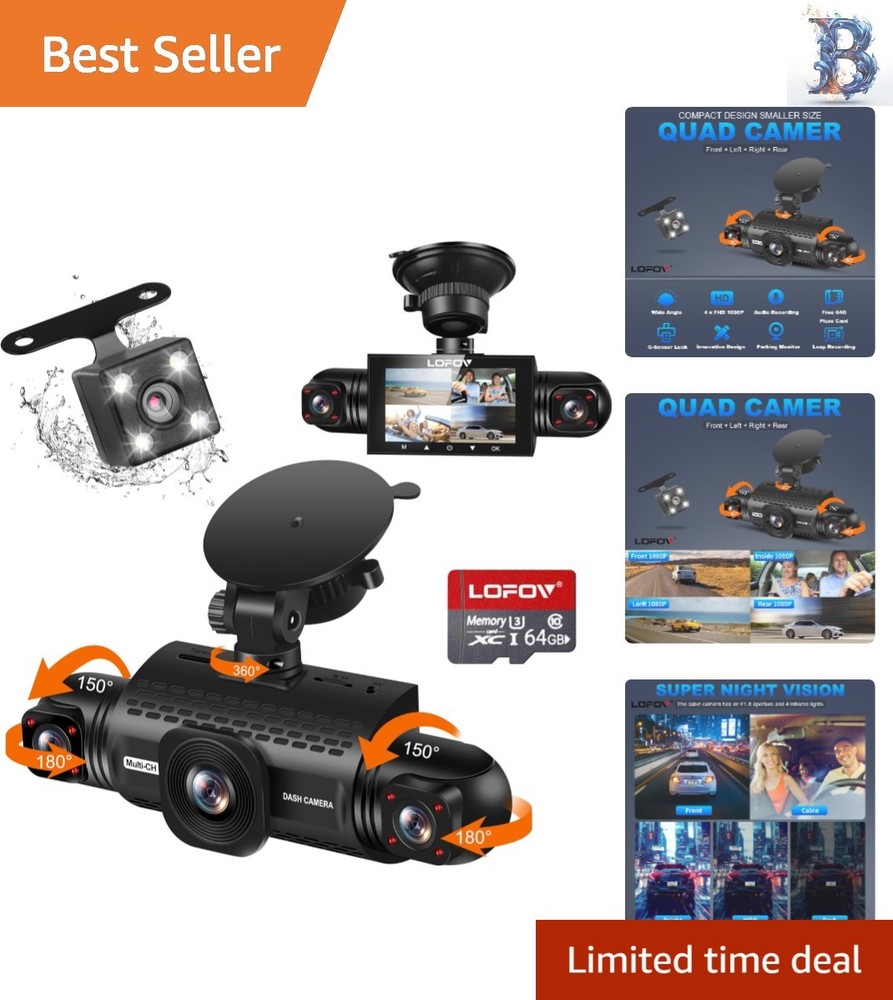 All-Around Dash Cam with Voice Control & Comprehensive Coverage - 64GB Included