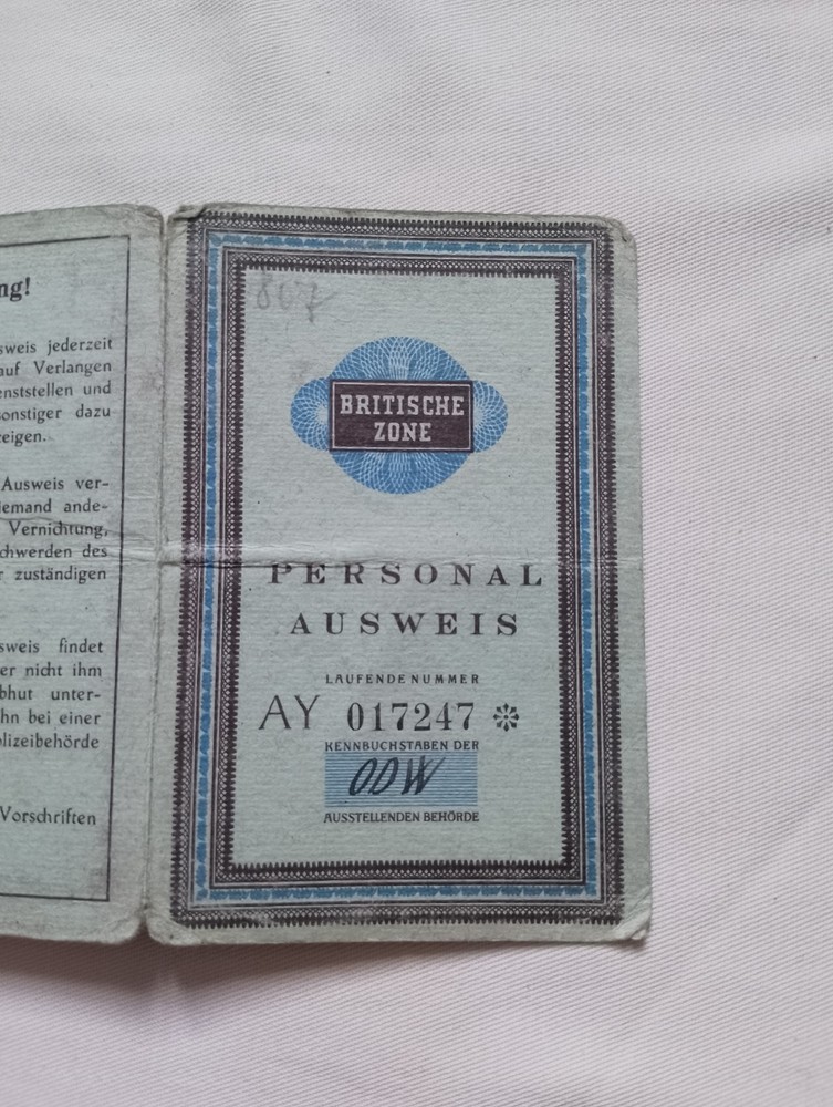 1950, Postwar Germany, identity card and work permit, British Occupation Zone.