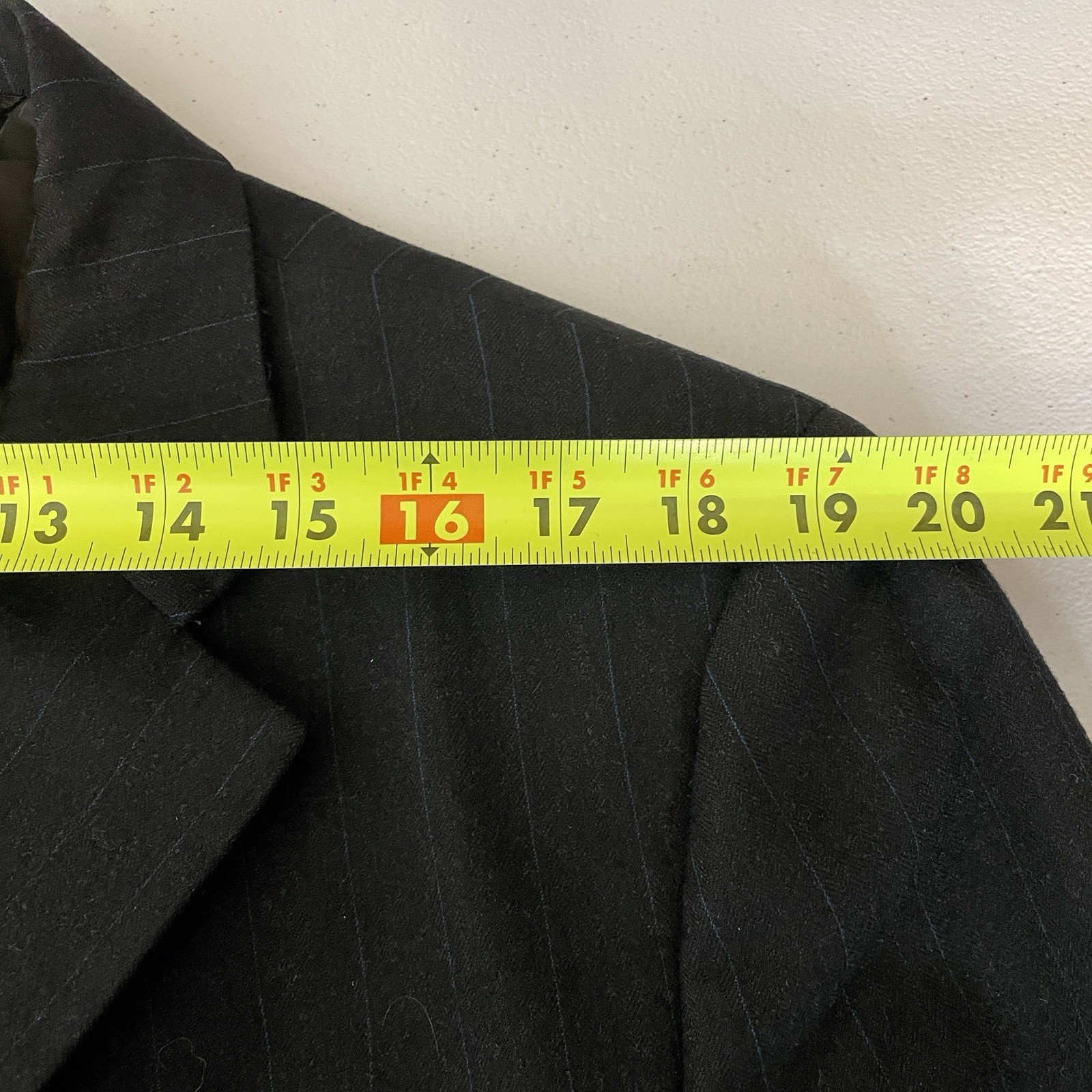 Paul Cicchini Bespoke 2 Piece Suit Mens 46XL 38x33 Black Blue Striped Wool USA