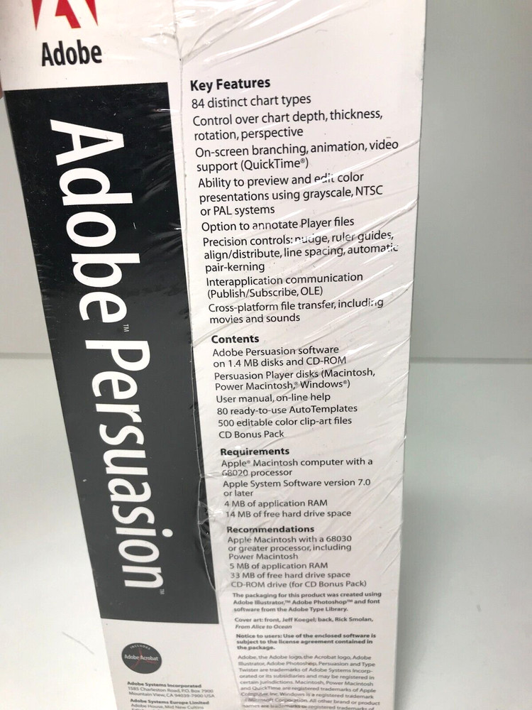 SEALED Adobe Persuasion 3.0 Macintosh 3D Charting Presentation Big Box Software