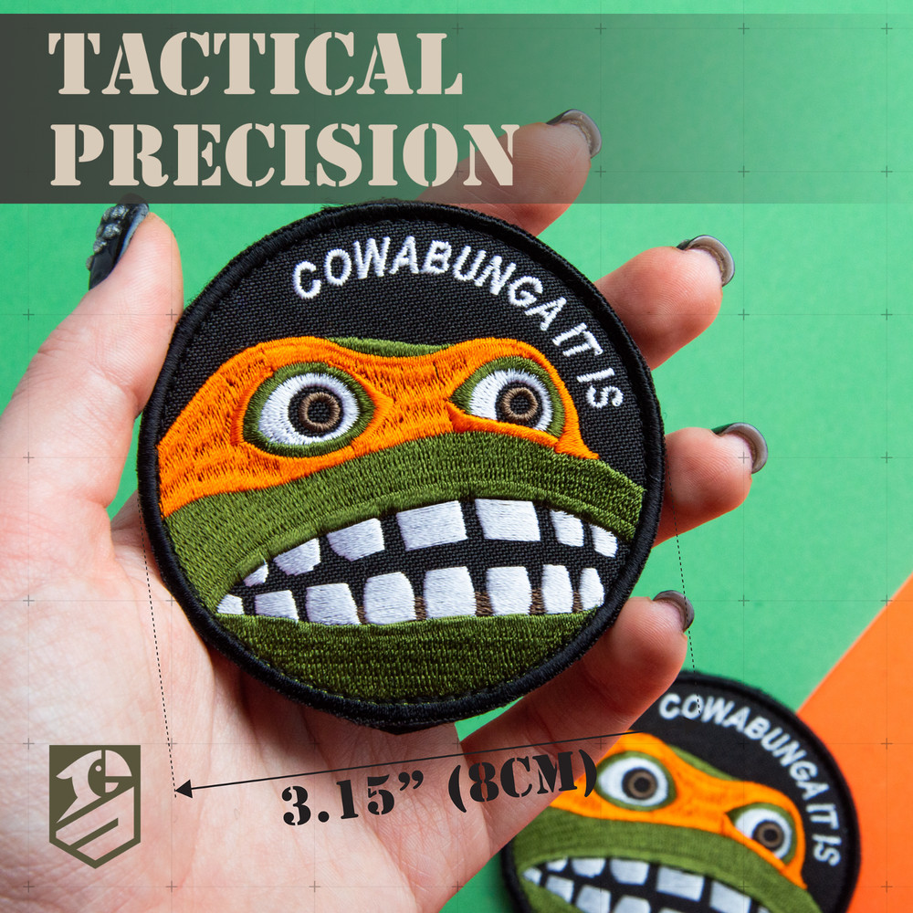 Cowabunga Patch Funny Ninja Turtle Embroidered Patch Hook & Loop Backing