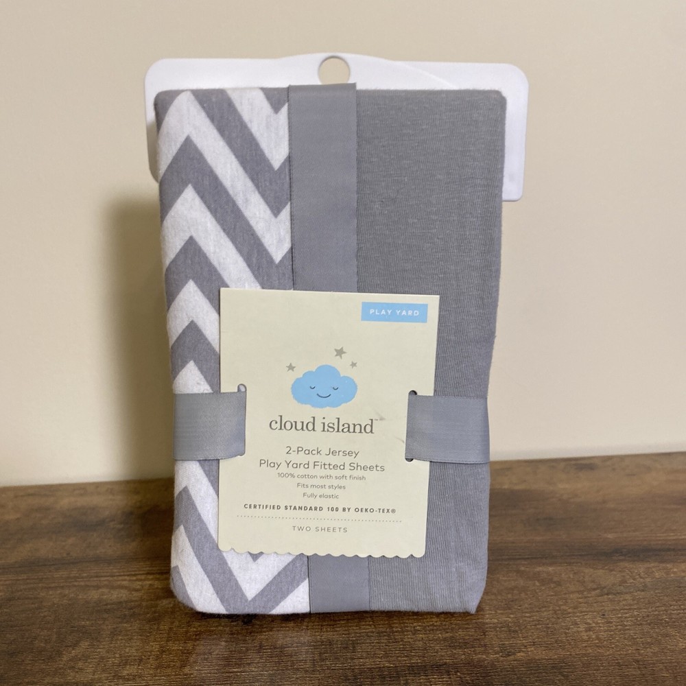 Fitted Playard Sheets Chevron & Solid 2pk - Cloud Island Gray/White