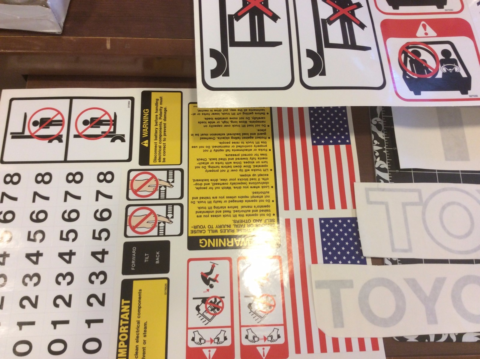 Toyota Forklift Decal Kit detailed with safety decals