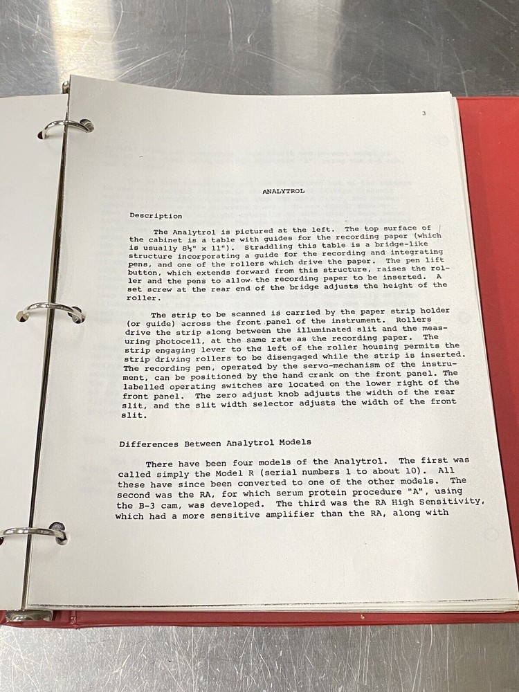Beckman Analytrol Electrophoresis Densitometer - Users Guide / Instruction Book