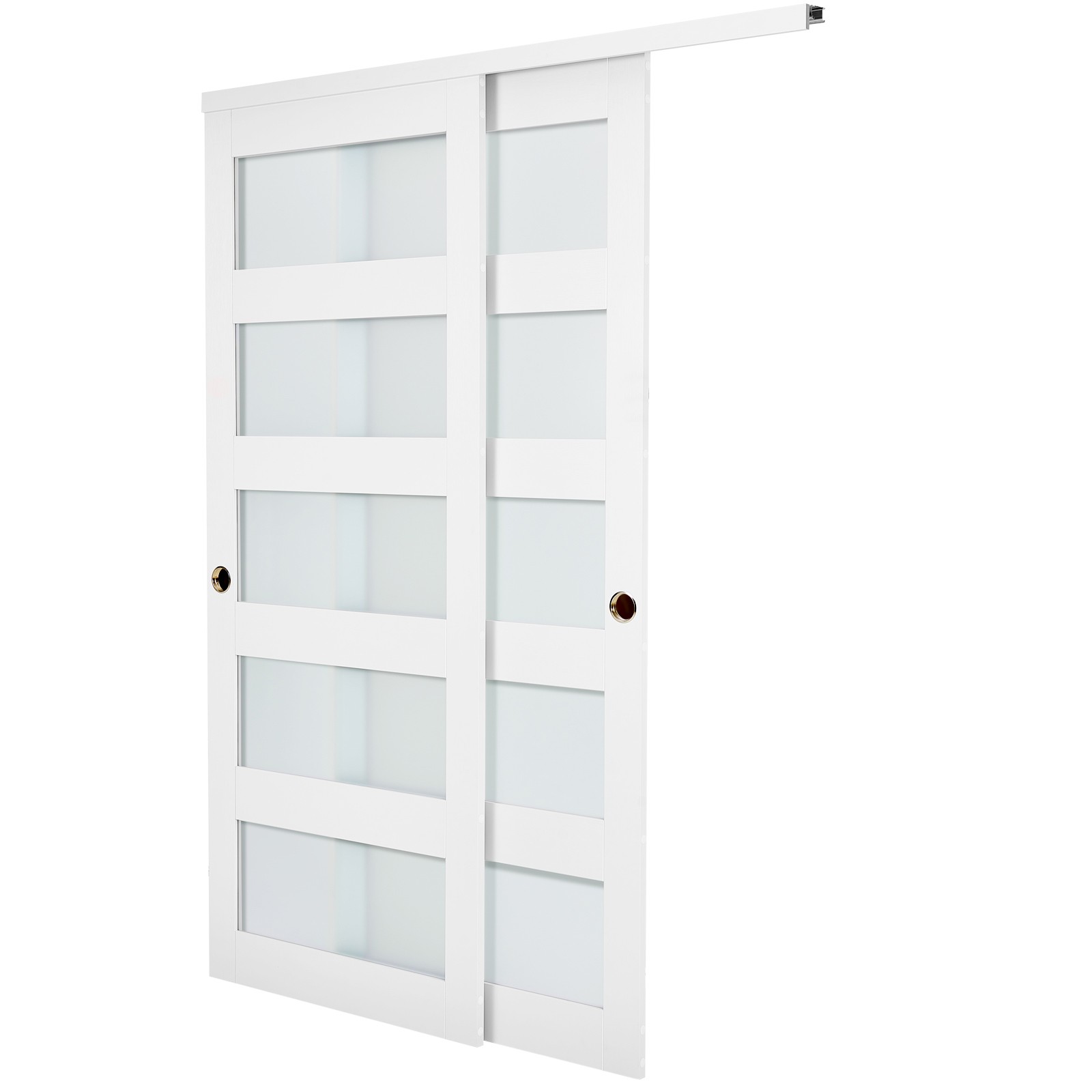 Uimoso Sliding Closet Door 60"(Double 31") x 80" Frosted Glass Bypass Design