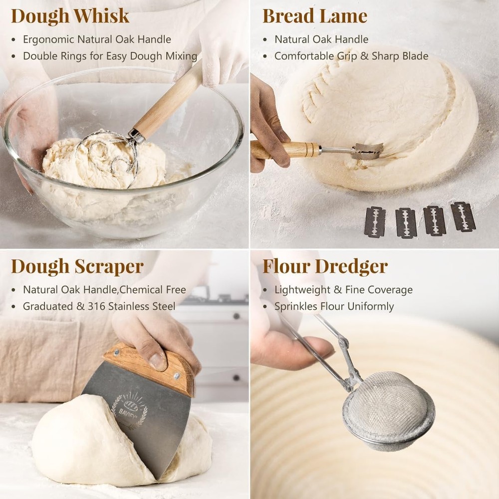 Sourdough Starter Kit w/Banneton Proofing Baskets Scraper Lame Baking Set