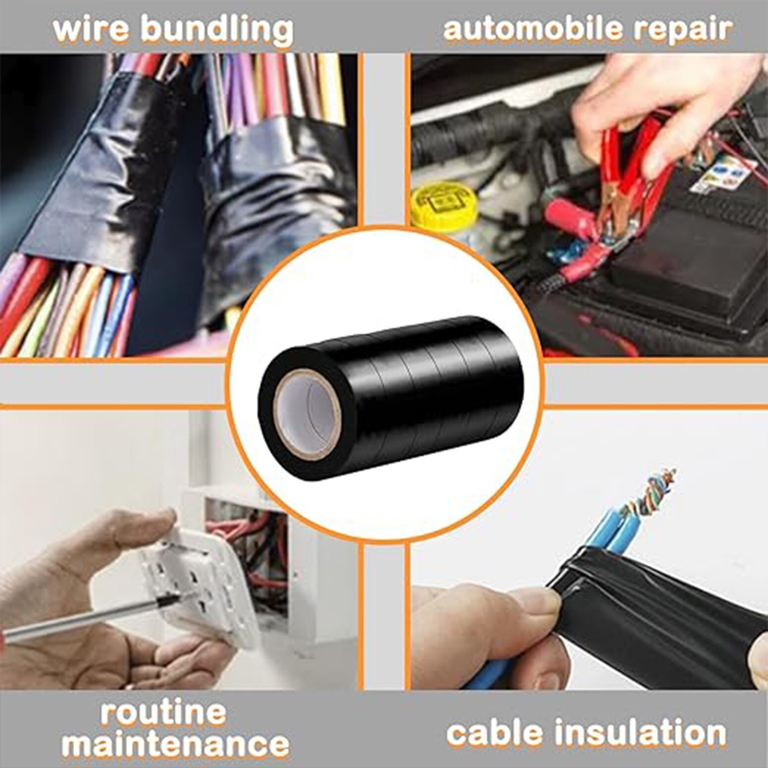 Electrical Tape Wiring Harness wire (5-Pack, Black, 3/4" W x 20ft L) auto truck