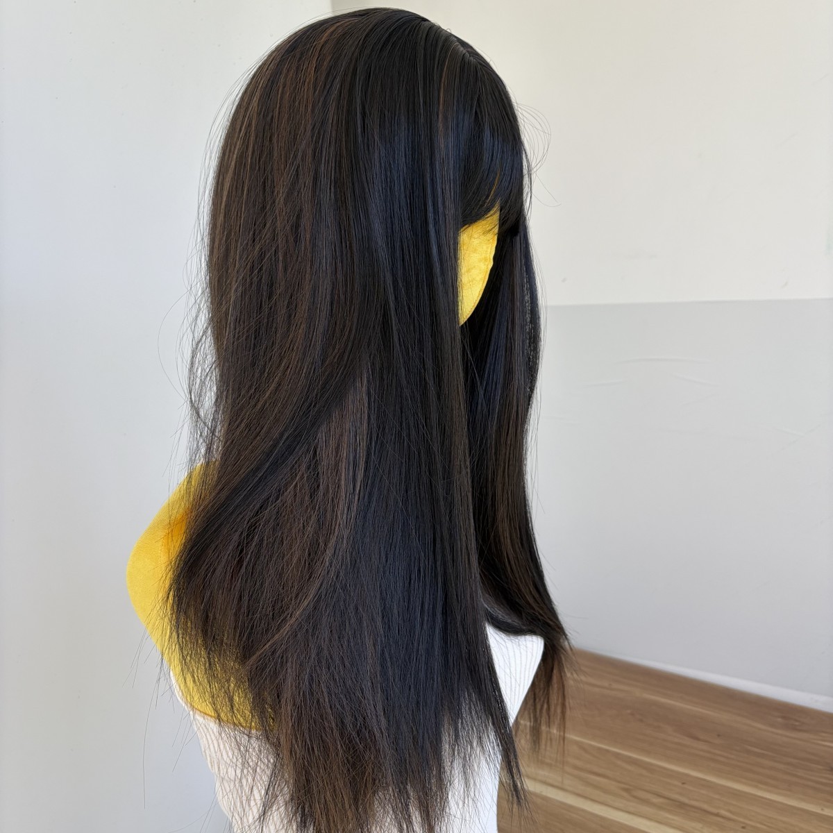 Black Brown Cosplay Wig With Bangs Long Straight Heat Resistant Hair Layered