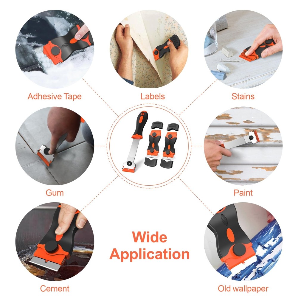 3 Pack Razor Blade Scraper Set, Includes 30 Plastic & 30 Metal Blades, Multi-Pur