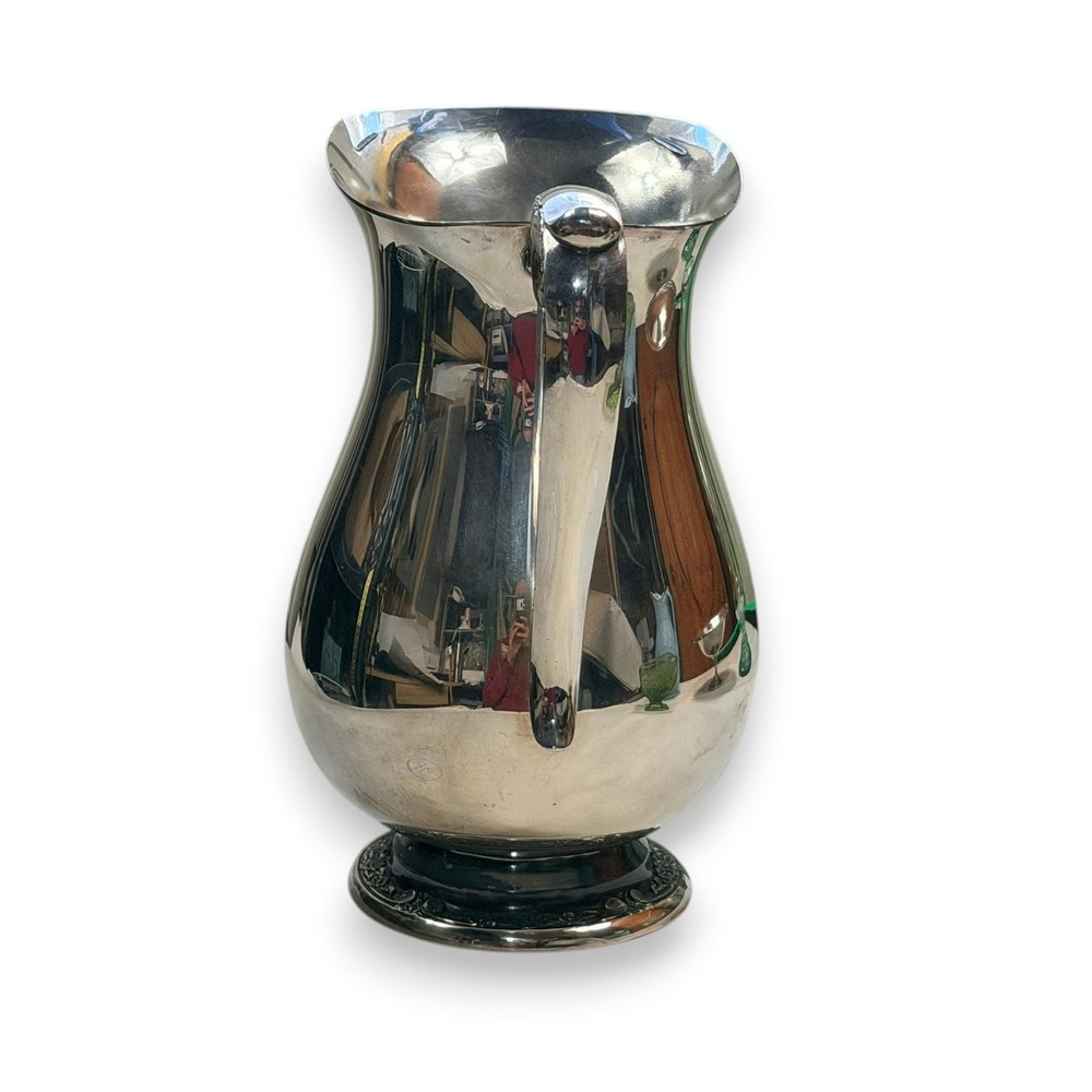 Antique Rogers Bro Silverplate Water Pitcher No 2317, Footed Floral Handle Jug