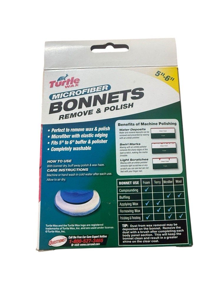 Turtle Wax Microfiber Bonnets 5”-6” Buffer Polisher Pads 2 Pack Remove Polish