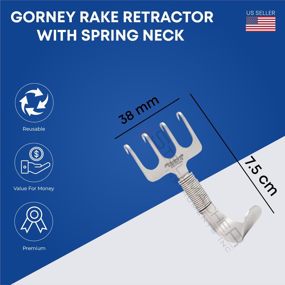 GORNEY RAKE Retractor With Spring Neck Plastic Surgery Surgical Instruments