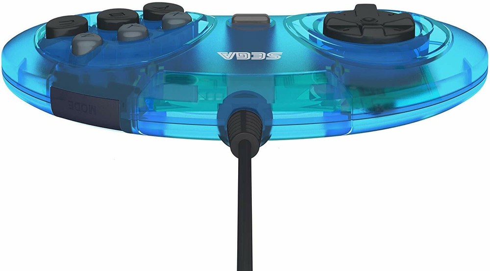 Retro-Bit Official Sega Genesis Controller 6-Button Arcade Pad - Clear Blue