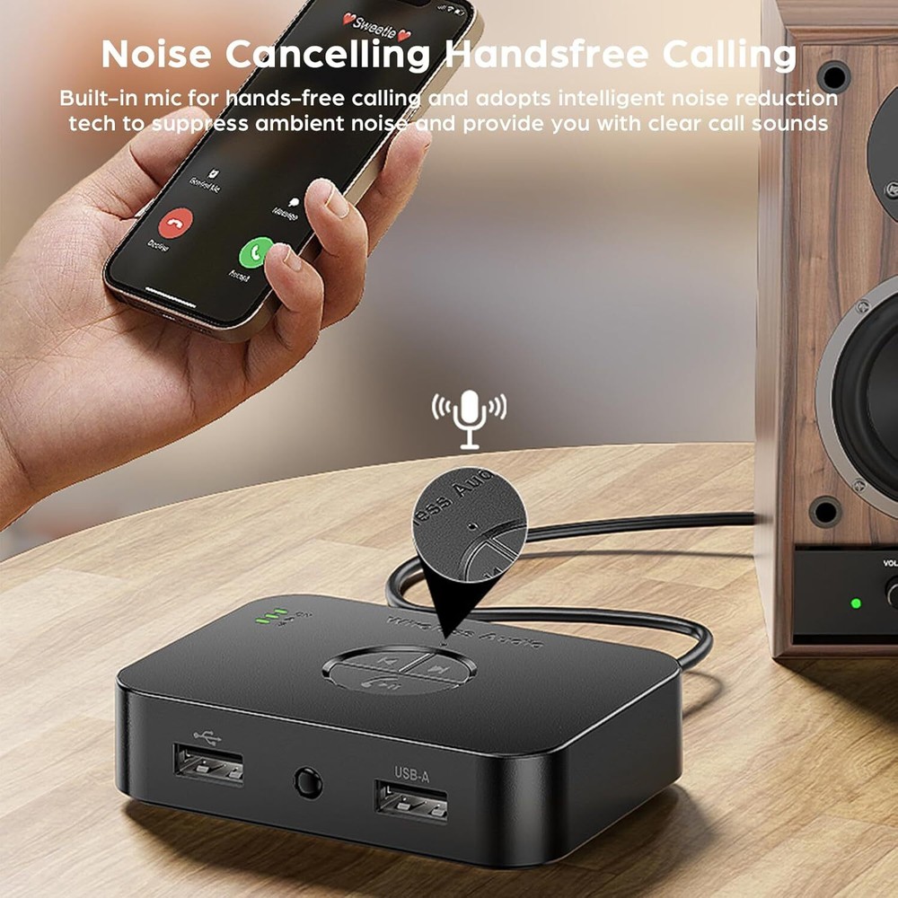 Bluetooth 5.4 Receiver Transmitter Wireless 3.5mm AUX to RCA Audio USB Adapter