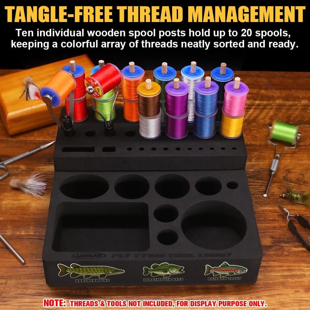 Fly Tying Tool Caddy Organizer 20 Spools 10 Accessory Boxes Station