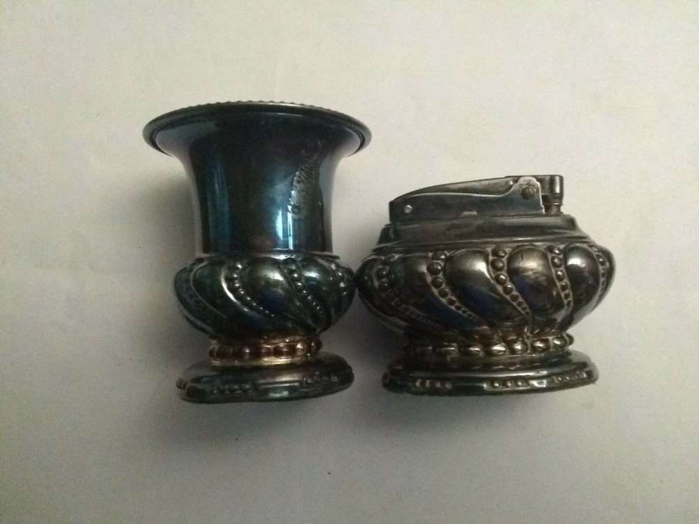 RONSON  Silver plated  Table  Lighter     "CROWN"   &  Matching Cigarette Cup