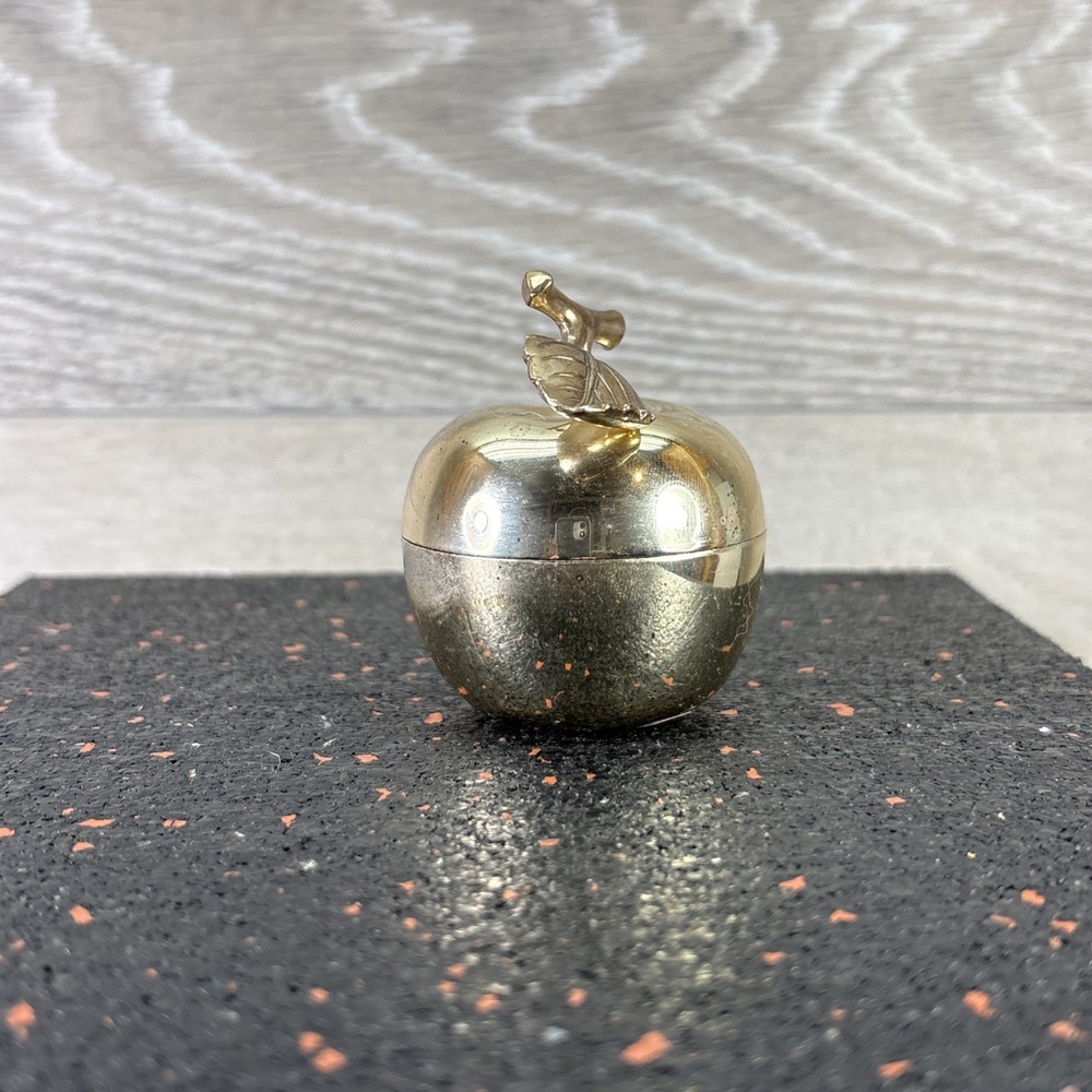 Vintage Silver Plate Apple for Sugar Or Salt Bowl With Spoon Condiment Jar