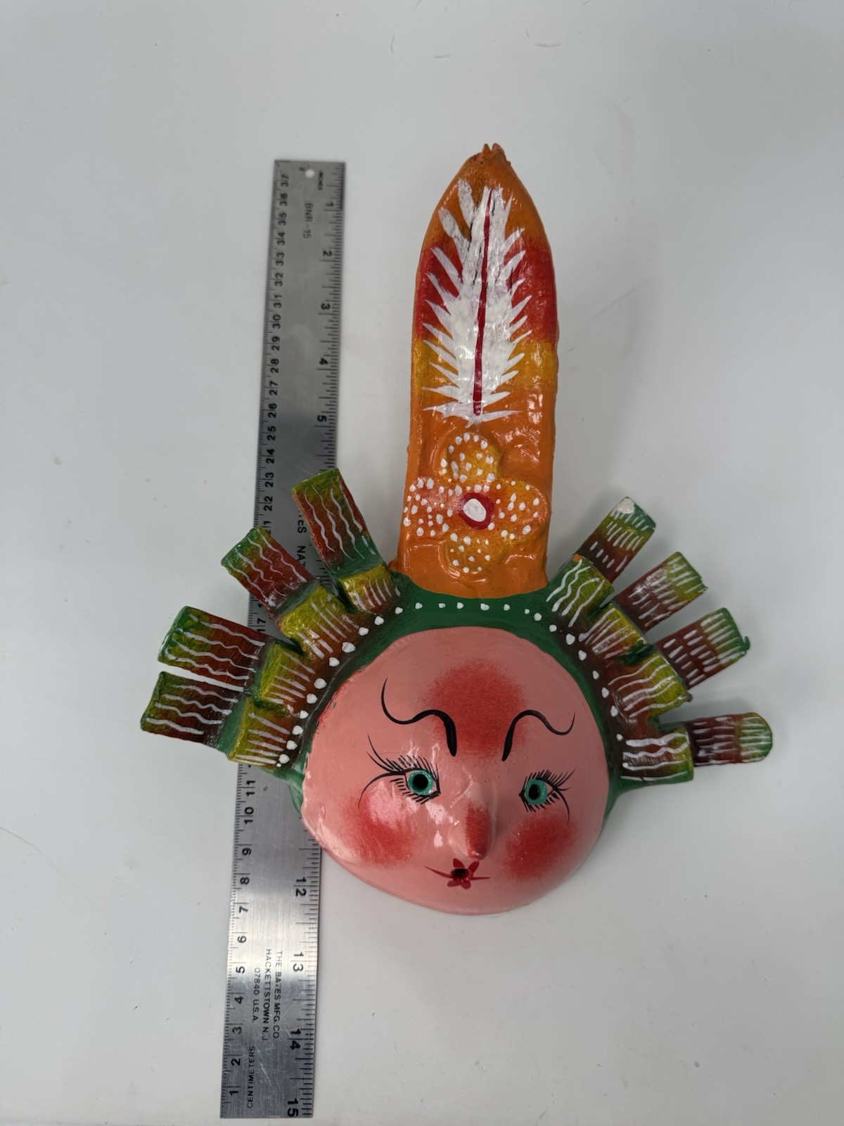 Vtg. Mexican Folk Art Coconut Wall Hanging Mask Decor (B-689)